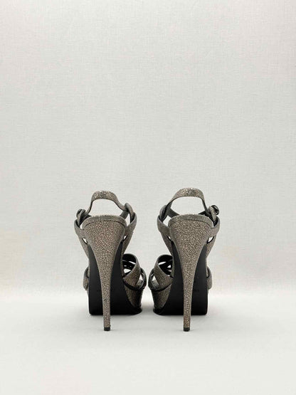 YSL Tribute Metallic Grey Size EU 40 Platform Sandals