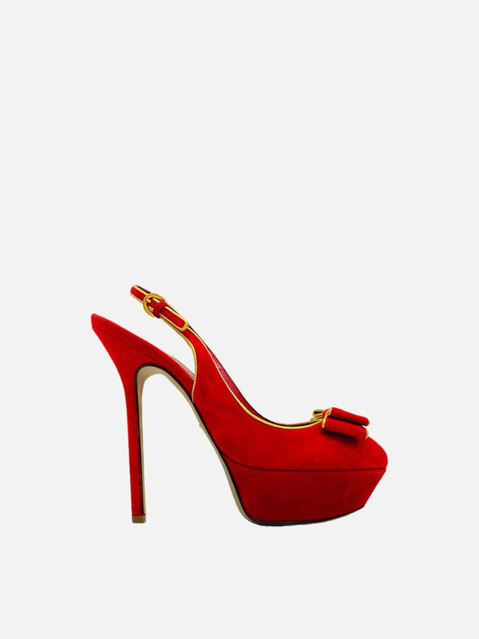 SERGIO ROSSI Red w/ Gold Size EU 37.5 Slingbacks