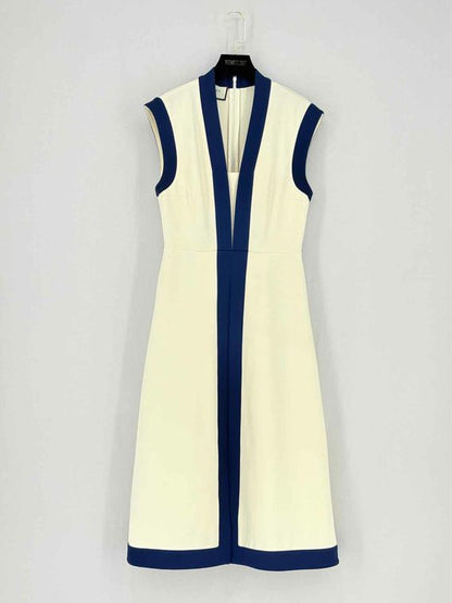 GUCCI Cream w/ Blue Contrast Trim Size Small Midi Dress