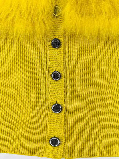 ROCCO BAROCCO Fur Trim Yellow Size Medium Cardigan