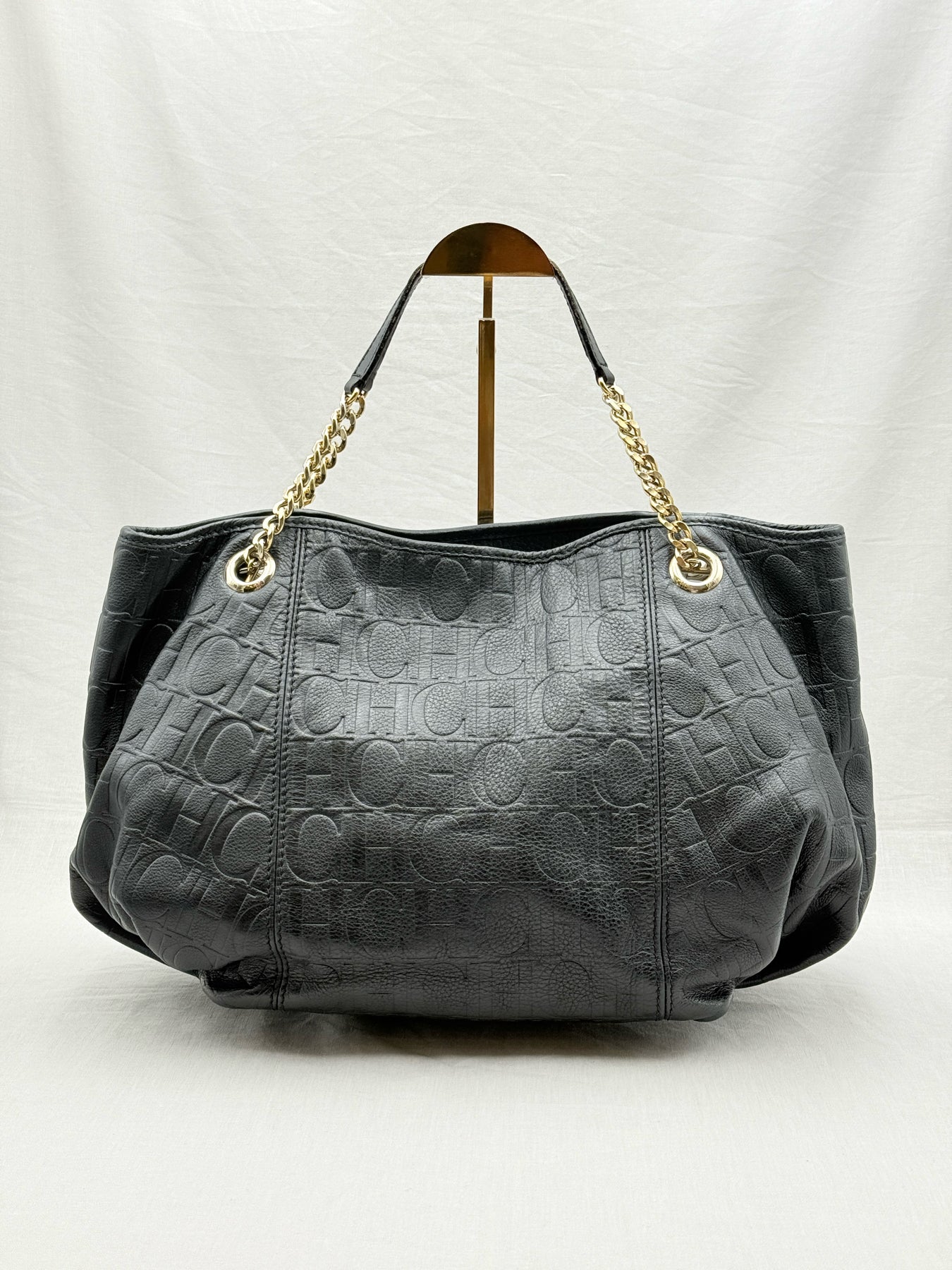 CAROLINA HERRERA Poppy Black Monogram Embossed Tote Bag