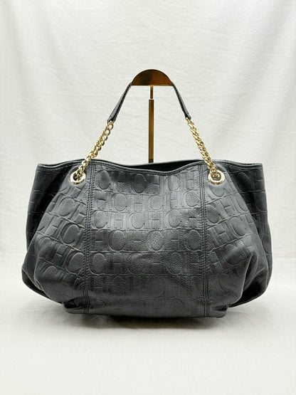 CAROLINA HERRERA Poppy Black Monogram Embossed Tote Bag