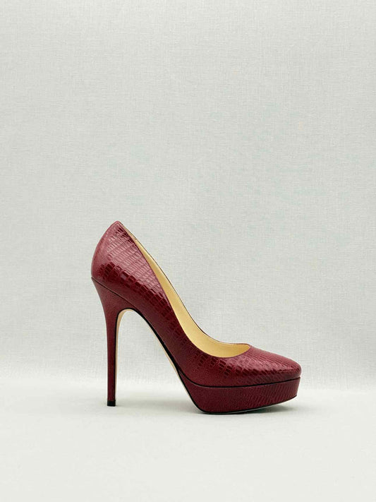 JIMMY CHOO Red Lizard Embossed Size EU 38.5 Pumps