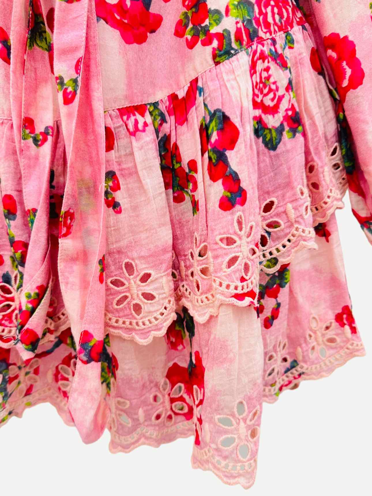 LOVE SHACK FANCY Mini Pink Floral Mini Dress US4