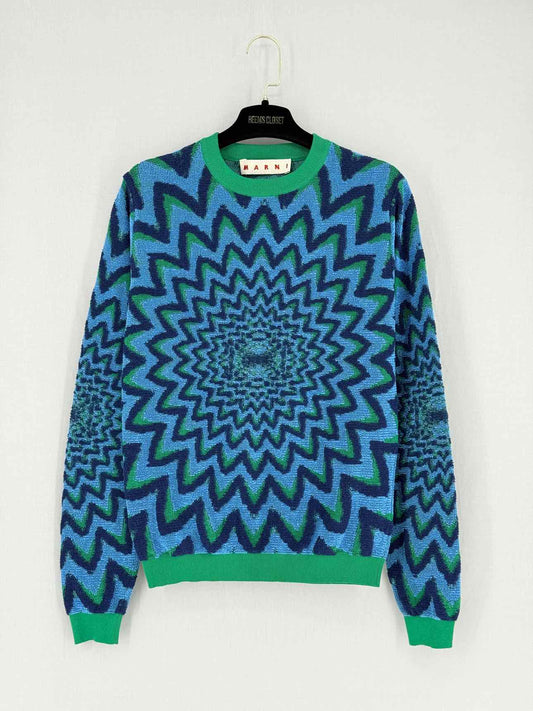MARNI Green Multicolor Printed Size US 10 Sweater