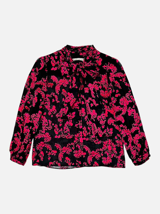 ALICE + OLIVIA Sheer Black & Pink Jacquard Blouse