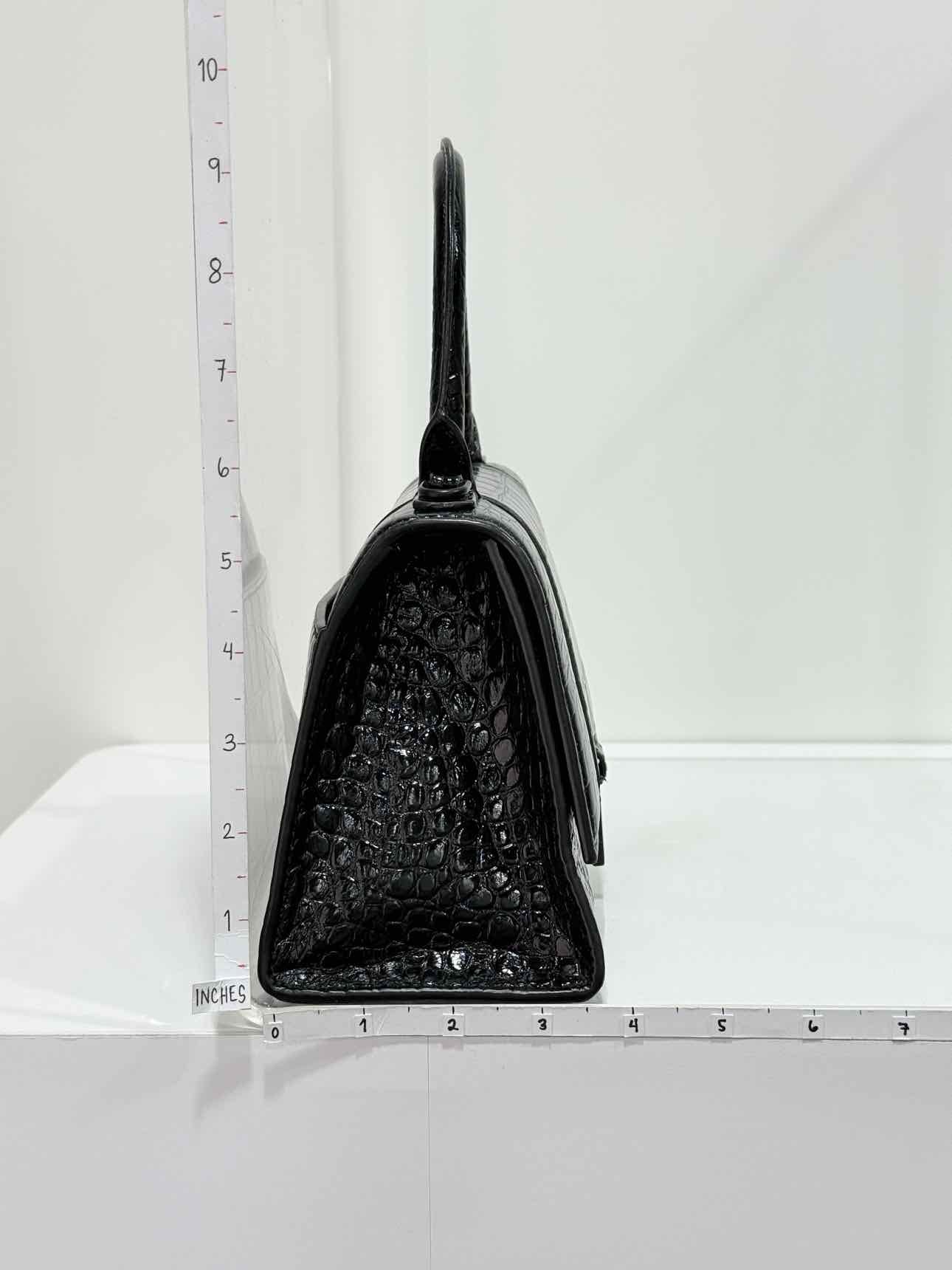 BALENCIAGA Hourglass Black Croc Embossed Top Handle