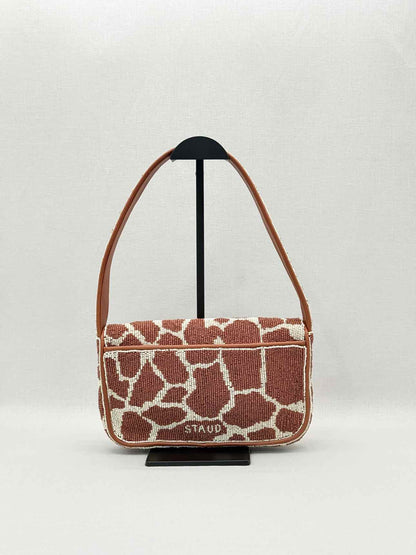STAUD Tommy Brown & Beige Giraffe Print Shoulder Bag