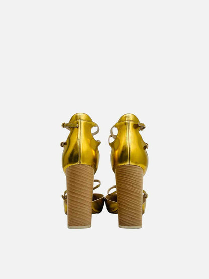 CHLOE Ankle Strap Metallic Gold Heeled Sandals