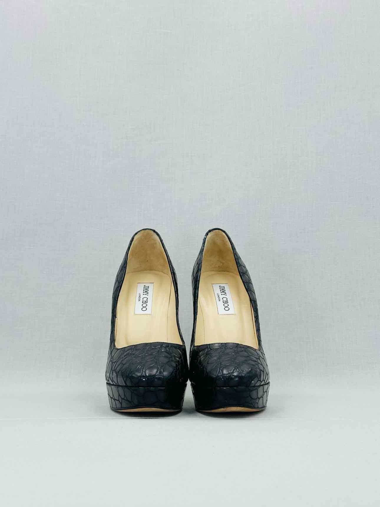 JIMMY CHOO Black Croco Embossed Size EU 40 Pumps