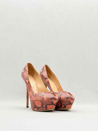 SERGIO ROSSI Pink & Brown Snakeskin Size EU 37 Pumps