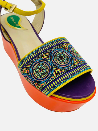ETRO Ankle Strap Orange Multicolor Size EU 36 Wedges