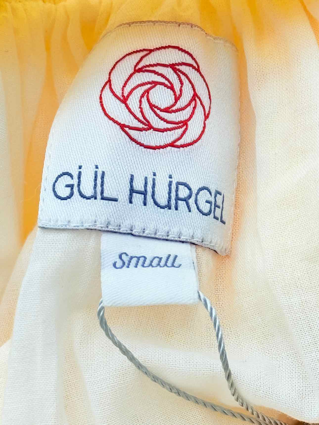 GUL HURGEL Tiered Yellow & White Size Small Midi Dress