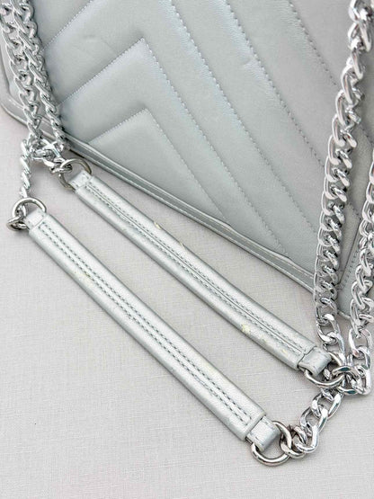 LOVE MOSCHINO Metallic Silver Quilted Shoulder Bag