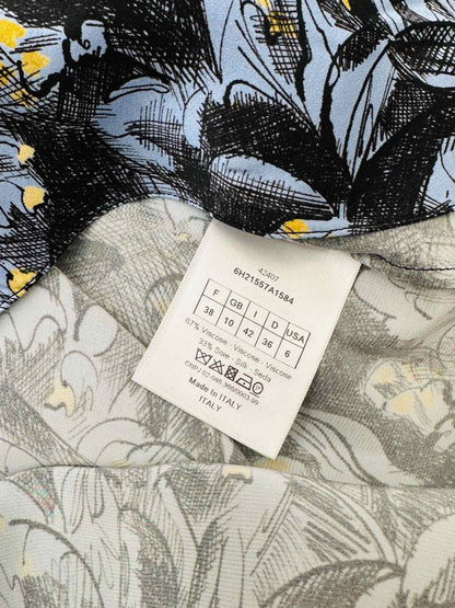 Pre - loved CHRISTIAN DIOR Blue w/ Black Floral Print Blouse at Reems Closet