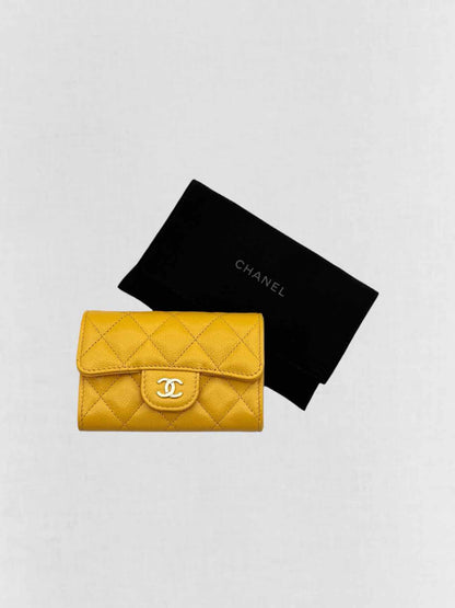 CHANEL Yellow Quilted Compact Wallet