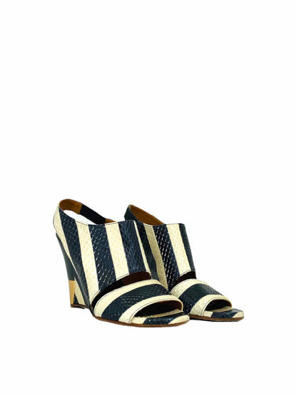 CHLOE Cream & Black Striped Size EU 34 Wedges