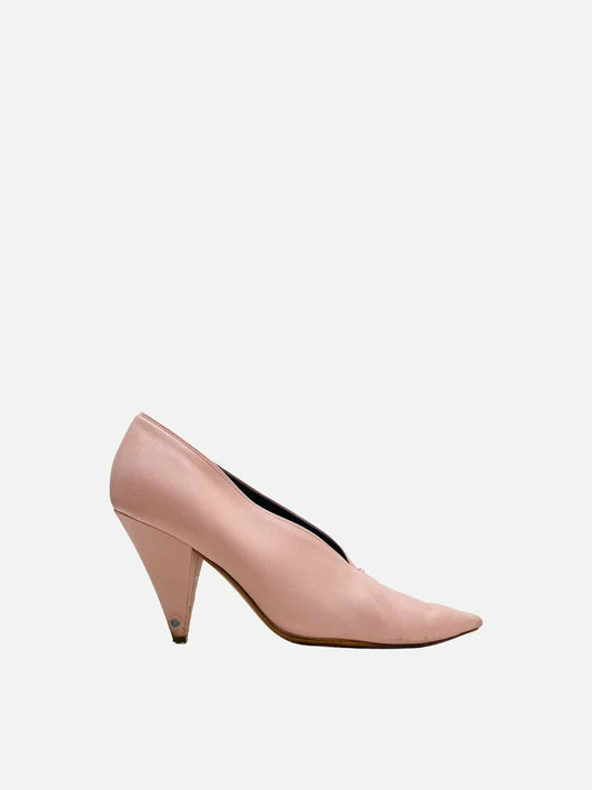 CELINE Pointed Toe Light Pink V Neck Heeled Sandals