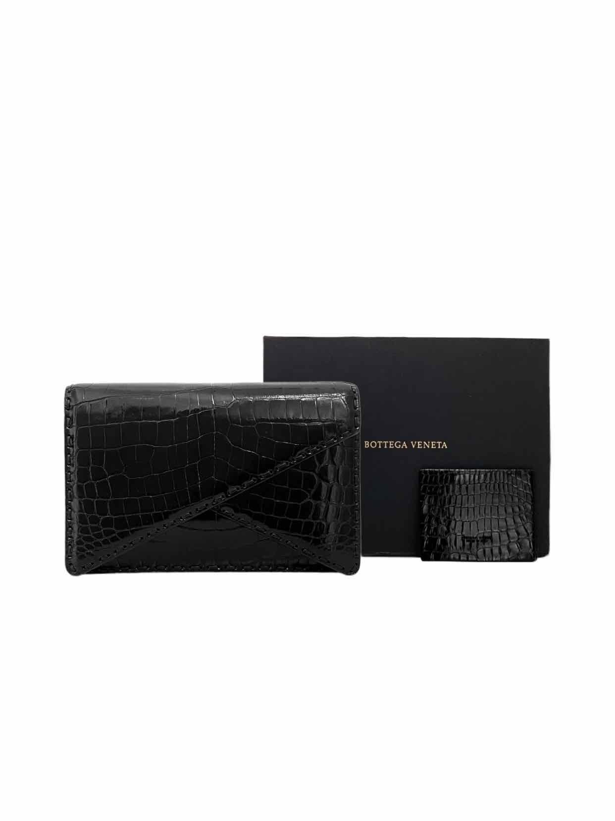 BOTTEGA VENETA Piano Black Croc Embossed Clutch