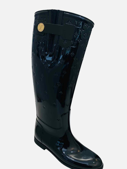 LOUIS VUITTON Black Monogram Size EU 37 Knee High Boots