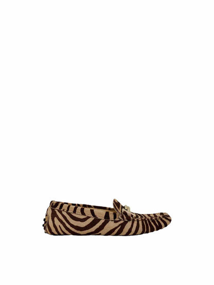 TOD'S Brown & Beige Zebra Print Loafers 35.5