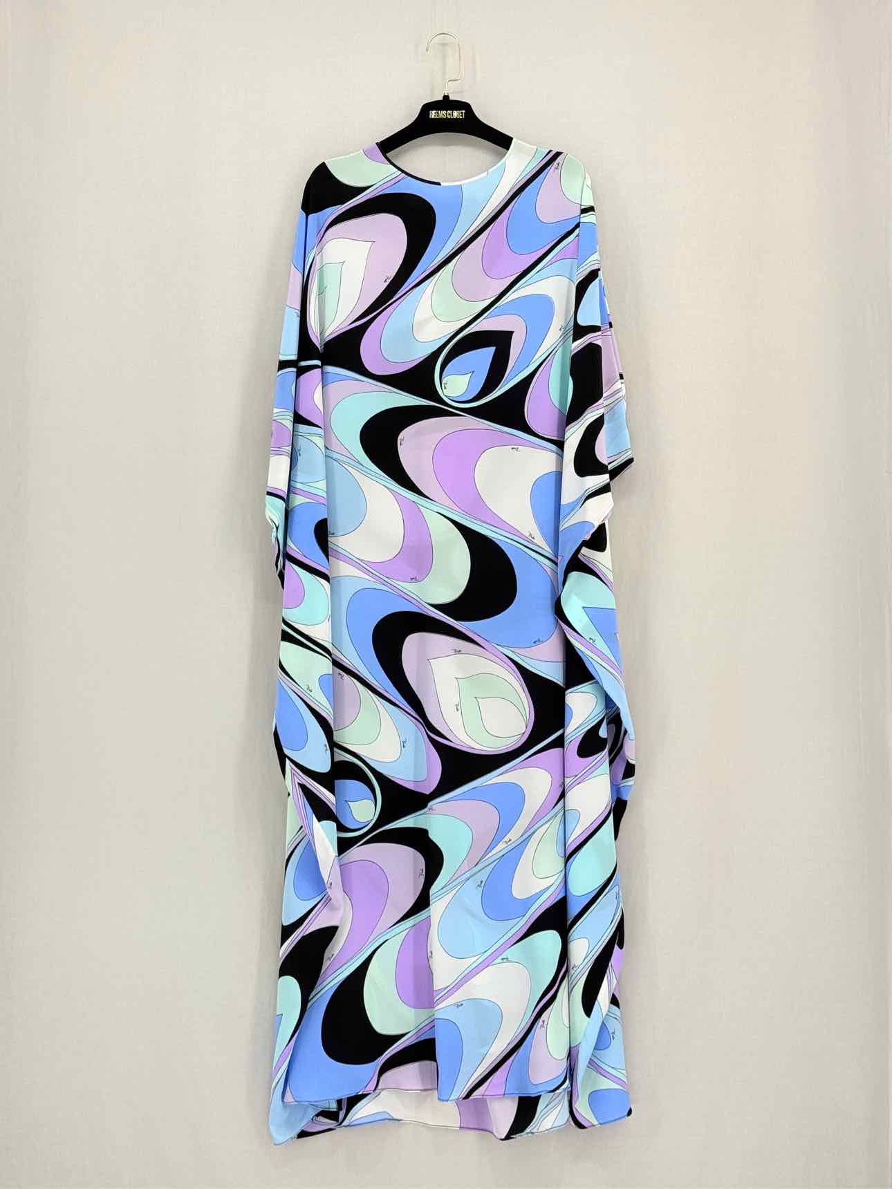 PUCCI Blue Multicolor Onde-Print Size US 8 Long Dress