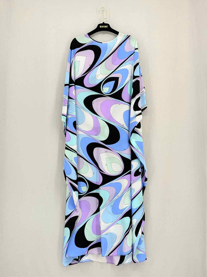 PUCCI Blue Multicolor Onde-Print Size US 8 Long Dress