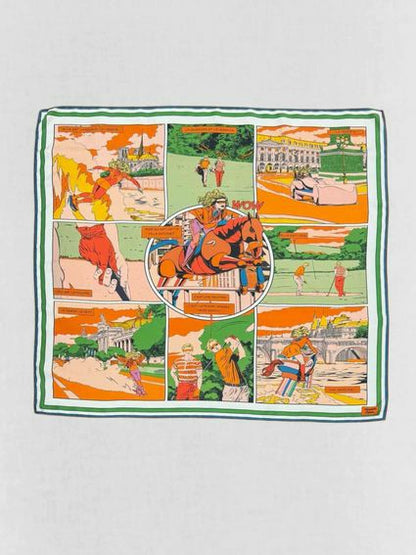 HERMES Orange Multicolor Printed Scarf