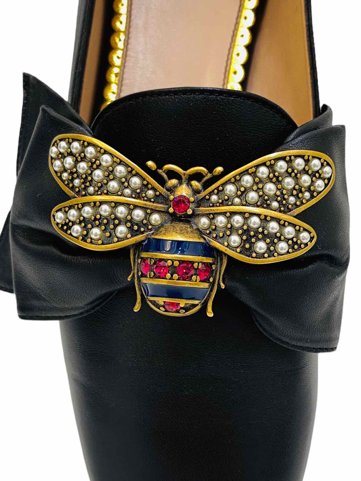 GUCCI Queen Margaret Bee Black Ballet Flats