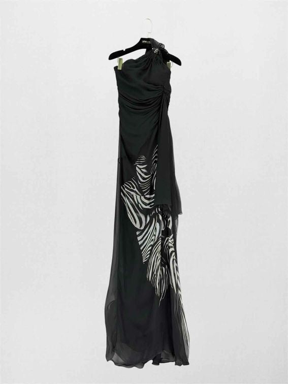 ROBERTO CAVALLI Black & White Size US 4 Long Dress