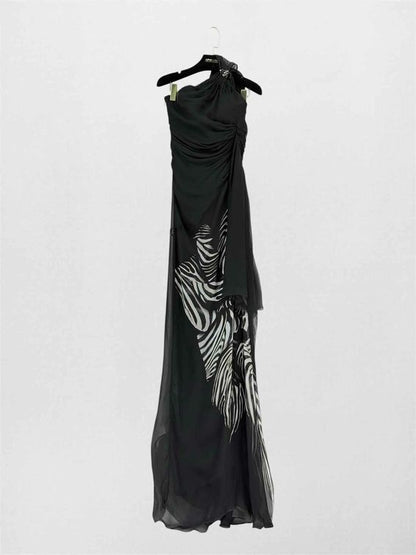 ROBERTO CAVALLI Black & White Size US 4 Long Dress
