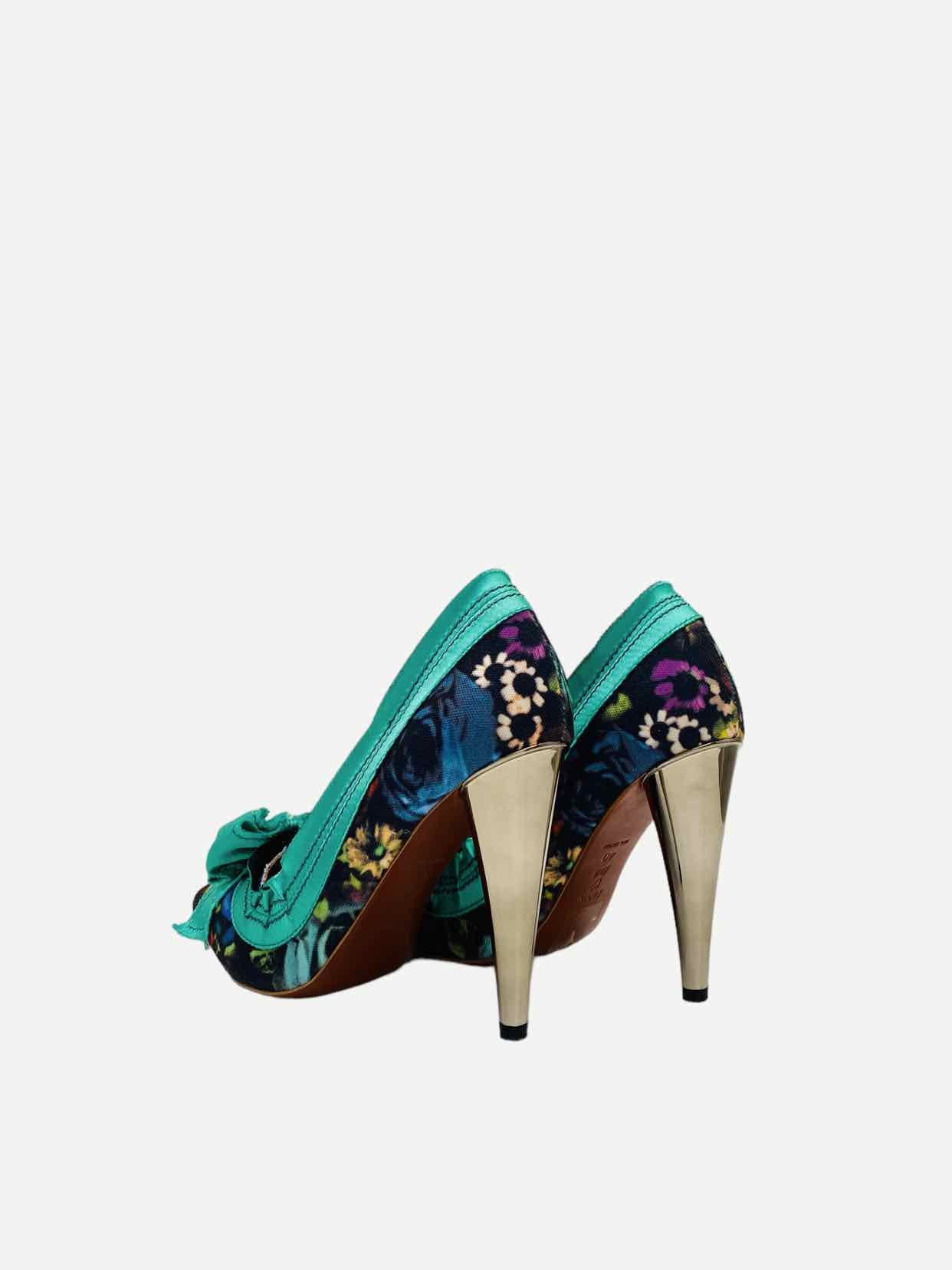 LANVIN Green Multicolor Floral Pumps 40