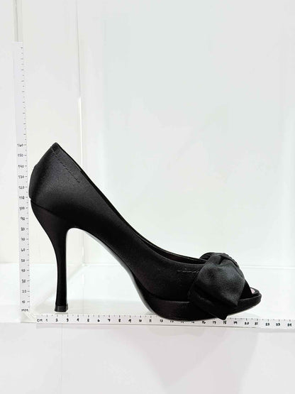 LOUIS VUITTON 95mm Open Toe Black Satin Pumps Size 37.5