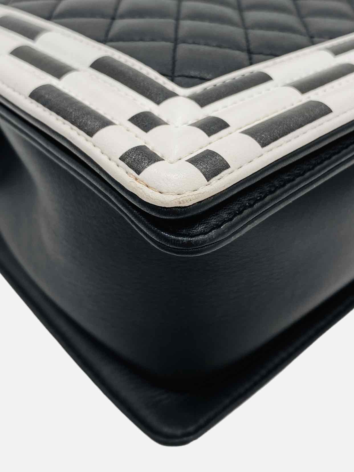 CHANEL Boy Black & White Checkerboard Trim Shoulder Bag