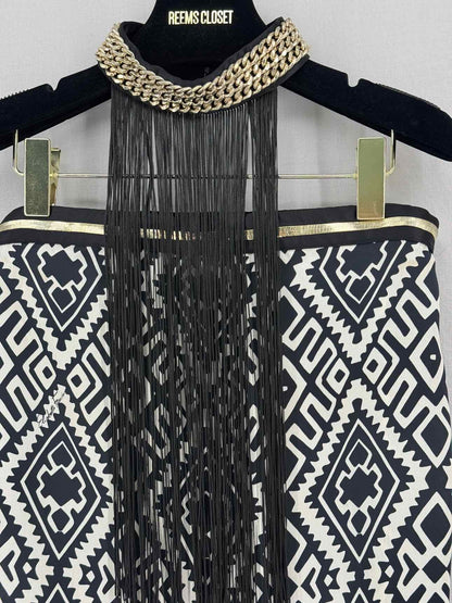 ELISABETTA FRANCHI Black & White Printed Size US 6 Top