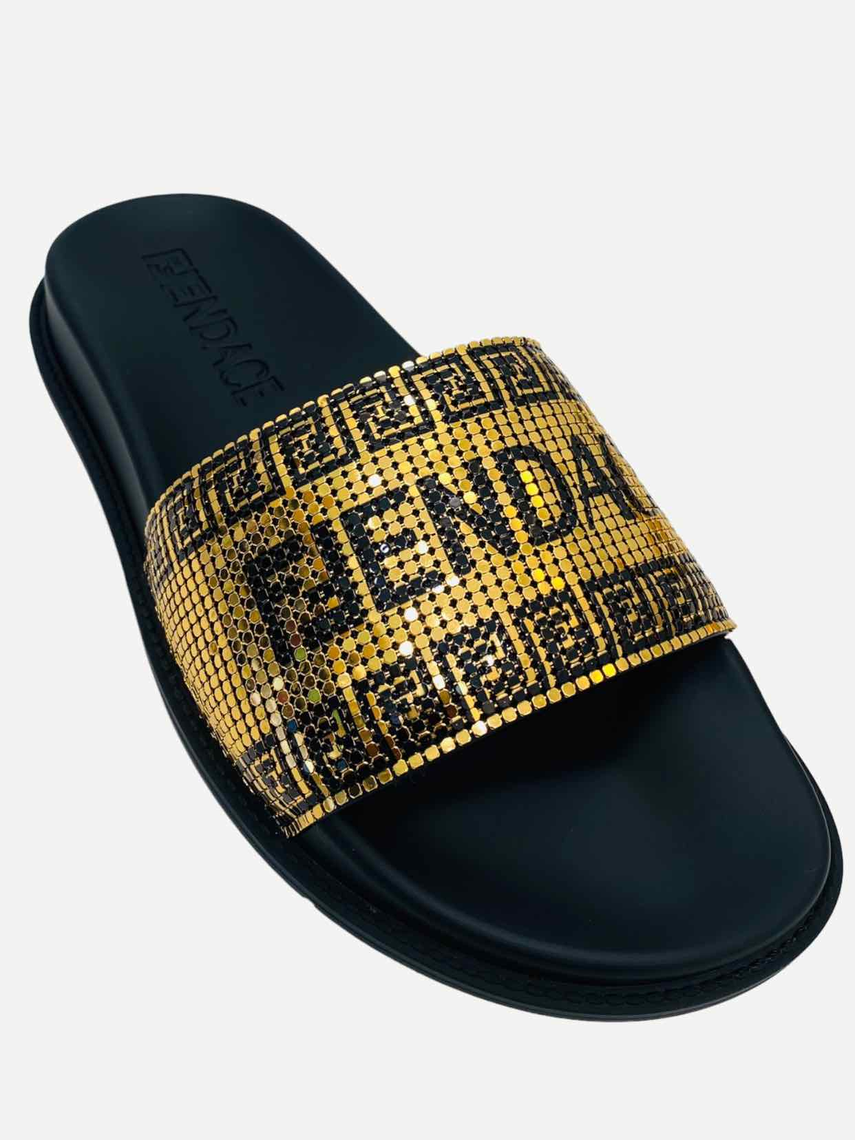 FENDI Fendace Gold & Black Logo Slides 39