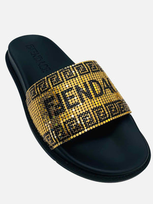 FENDI Fendace Gold & Black Size EU 39 Slides
