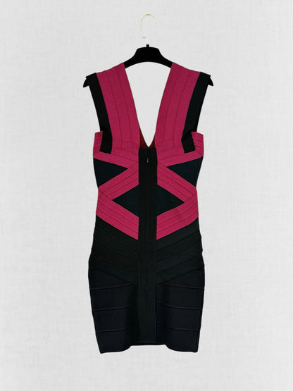 HERVE LEGER Black & Burgundy Size Small Short Dress