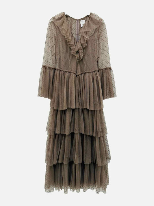 SANDRA MANSOUR Tulle Mocha Cocktail Dress