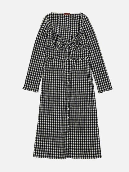 ALTUZARRA Bustier Black & White Check Midi Dress