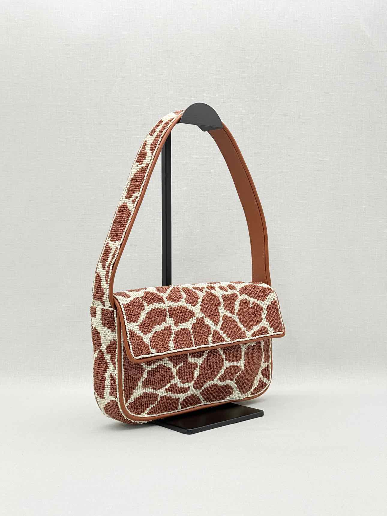 STAUD Tommy Brown & Beige Giraffe Print Shoulder Bag