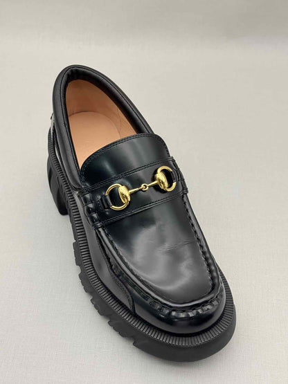 GUCCI Lug Sole Black Horsebit Size EU 37.5 Loafers