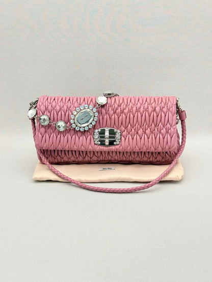 MIU MIU Nappa Crystal Pink Matelasse Shoulder Bag