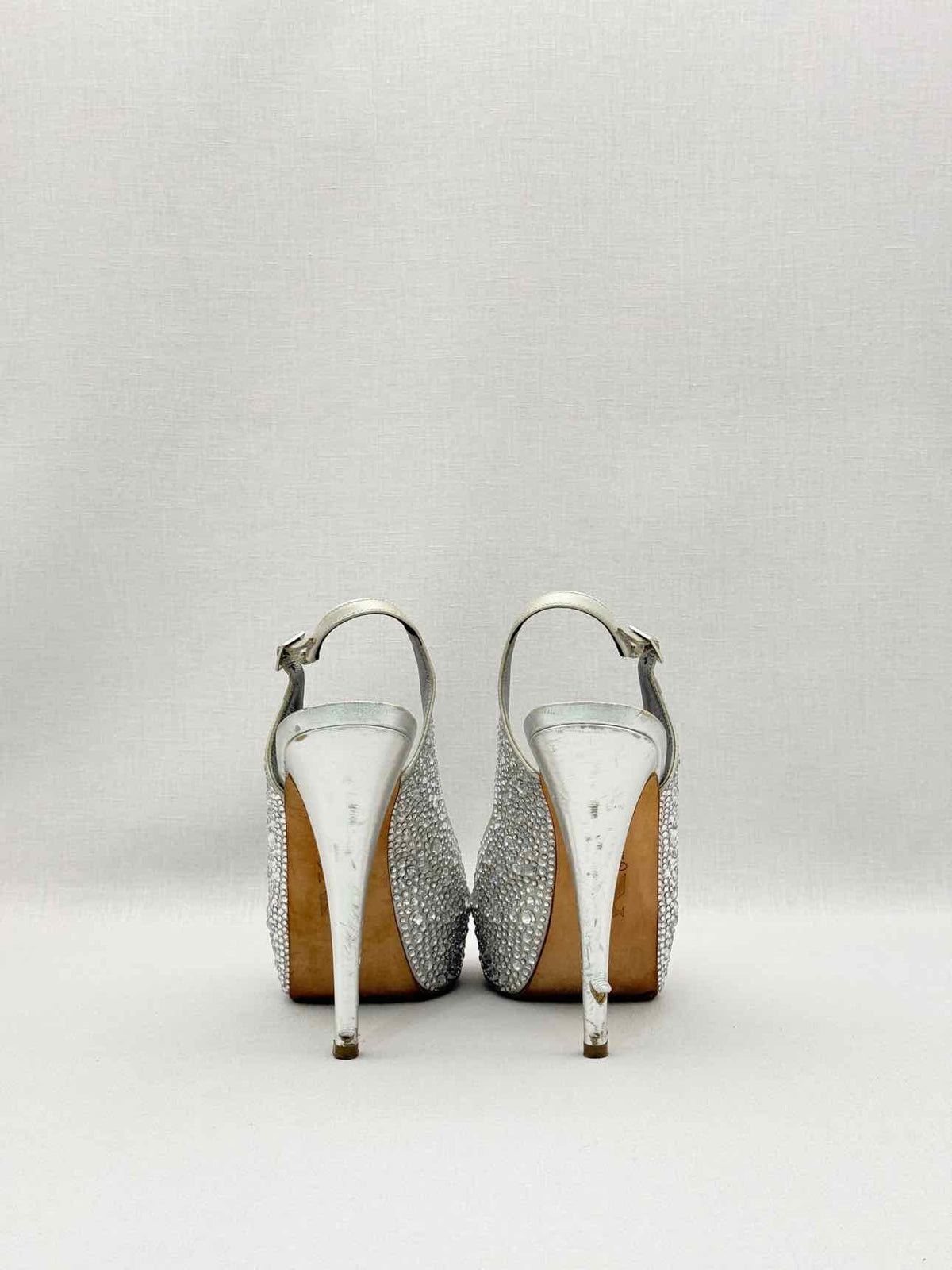 GINA Silver Crystal Embellished Size EU 38.5 Slingbacks