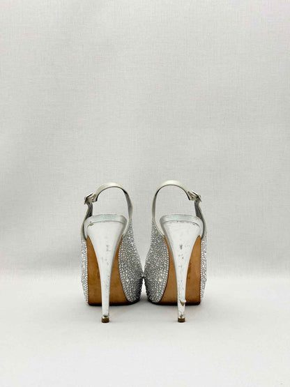 GINA Silver Crystal Embellished Size EU 38.5 Slingbacks