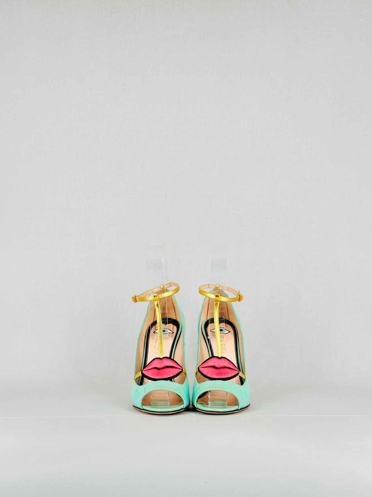 GUCCI Molina Lips Turquoise Size EU 36 Pumps