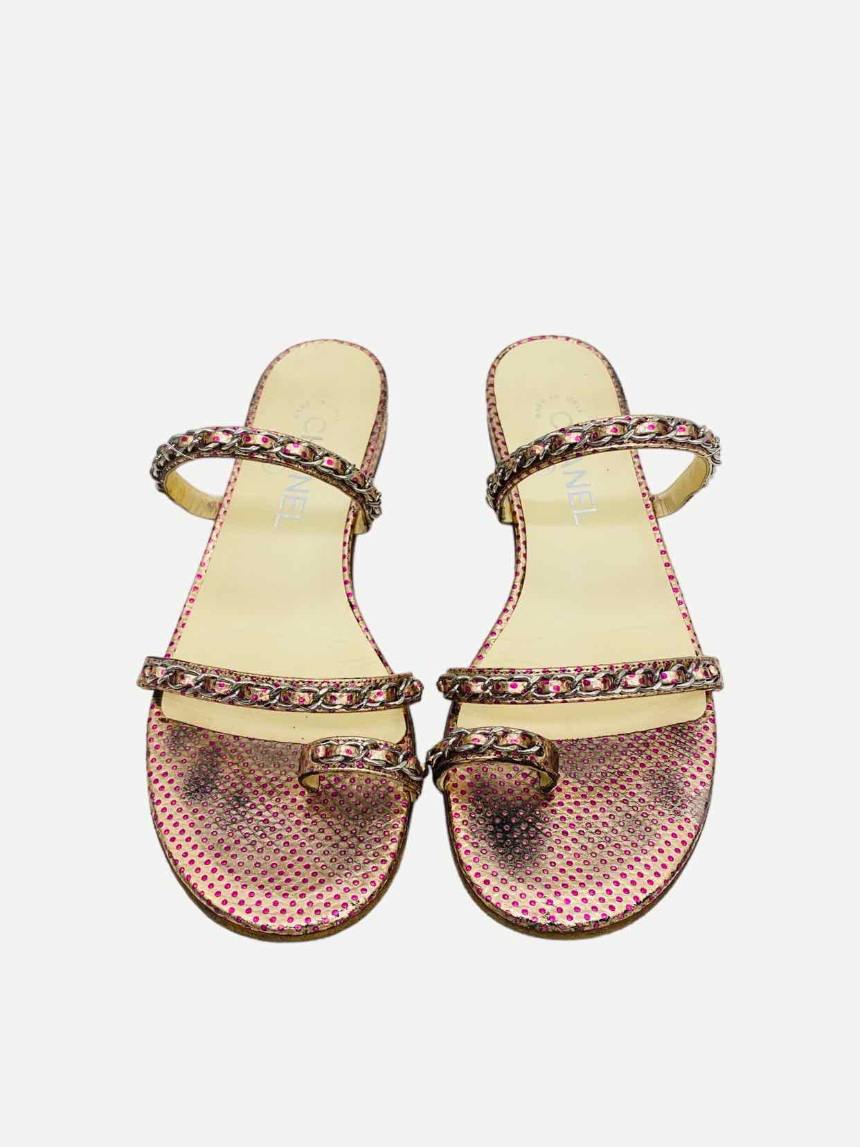 CHANEL Metallic Pink Sandals 37.5