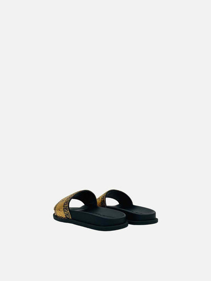 FENDI Fendace Gold & Black Logo Slides 39