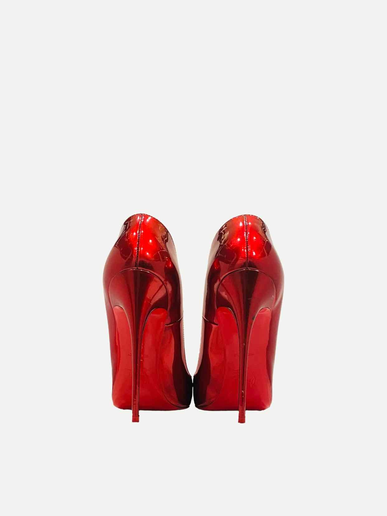 Pre - loved CHRISTIAN LOUBOUTIN Pointed Toe Metallic Red Pumps at Reems Closet