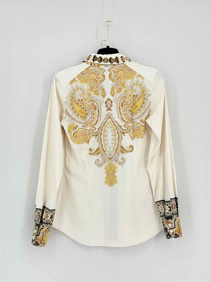 ETRO Cream Multicolor Paisley Print Size US 2 Shirt